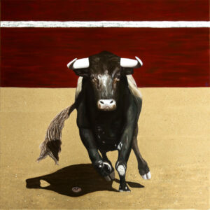 La Corrida, huile sur toile, sable, 115 x115 cm, 2020