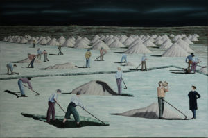 ‘Aigue Morte’, Huile sur toile, sel, 97 cm x 146 cm, 2017