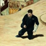 'Homme à genou', huile sur toile, 65x50 cm, 2023